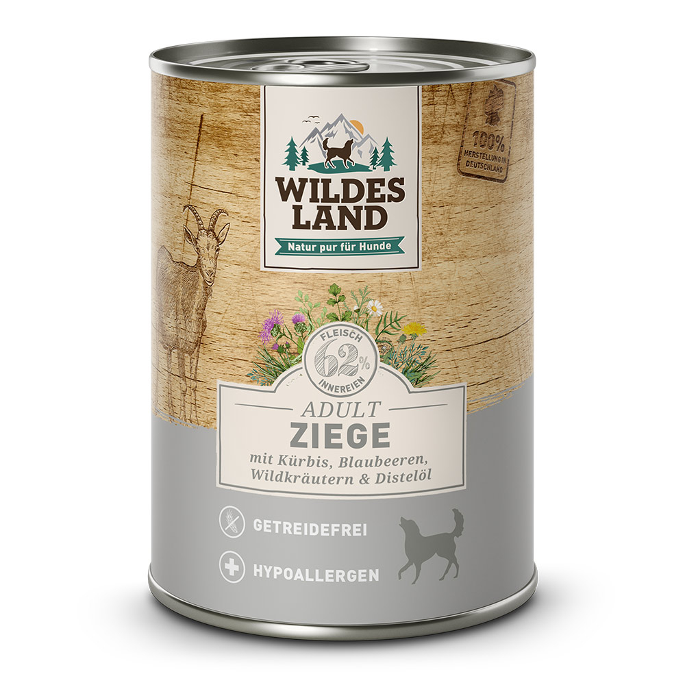 Wildes Land Ziege PUR Hundefutter - Hypoallergenes Nassfutter 6x400g